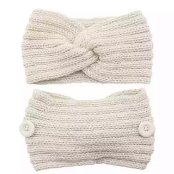 Set of 3 Mask friendly knit hair wraps buttons hold mask on hairband head wrap - Picture 5 of 8